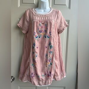 UMGEE Short Sleeve Women’s Peasant Embroidered Boho Tunic Dress Dusty Rose – M